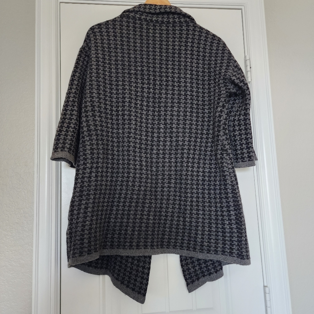 ChiaraMente Women’s Wool Open Cardigan Sweater Houndstooth Gray Large - Picture 5 of 12